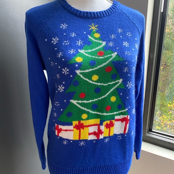 LOL Vintage Blue Xmas Tree Not So Ugly Sweater - Picture 4 of 8